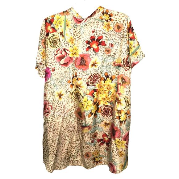 Johnny Was Hera Calia Silk Tunic Button Front Floral Animal Print Collared L NEW - Picture 2 of 9